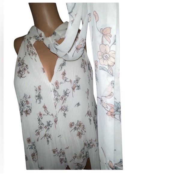 1.STATE FLORAL-PRINT PLEATED HALTER TOP SLEEVELESS COLLARLESS CREAM COLOR SIZE M - Picture 6 of 14